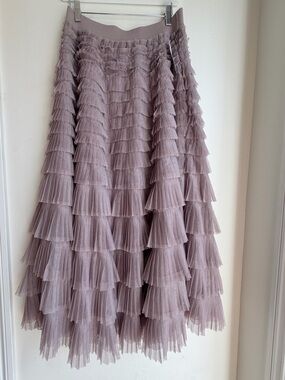Lucky Brand Tulle Ruffle Maxi Skirt Sphinx Purple Women’s SZ S Elastic Waist New
